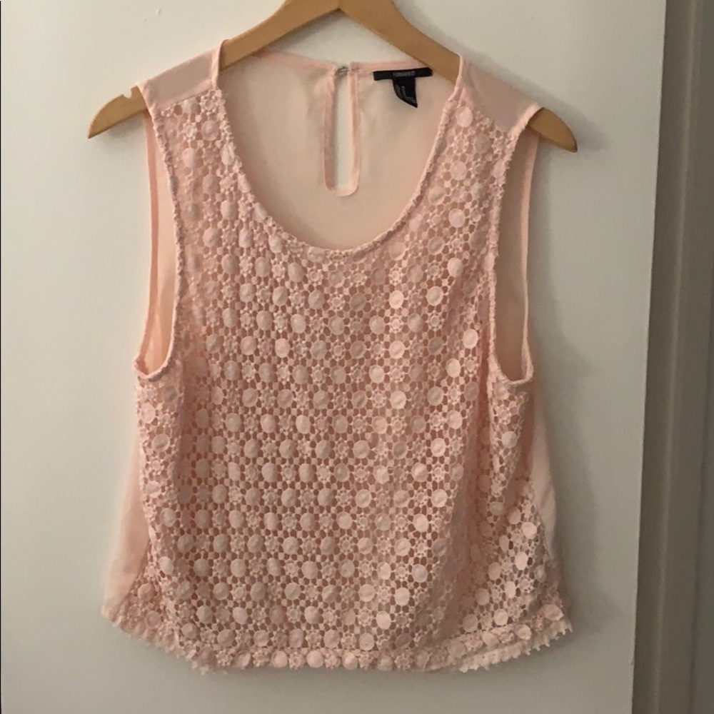 Forever 21 Pink sheer crochet tank